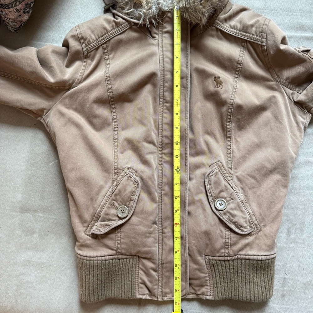 Vintage Y2K Abercrombie & Fitch 2000s Faux Fur Lined Hooded Bomber Jacket Medium - Picture 15 of 16